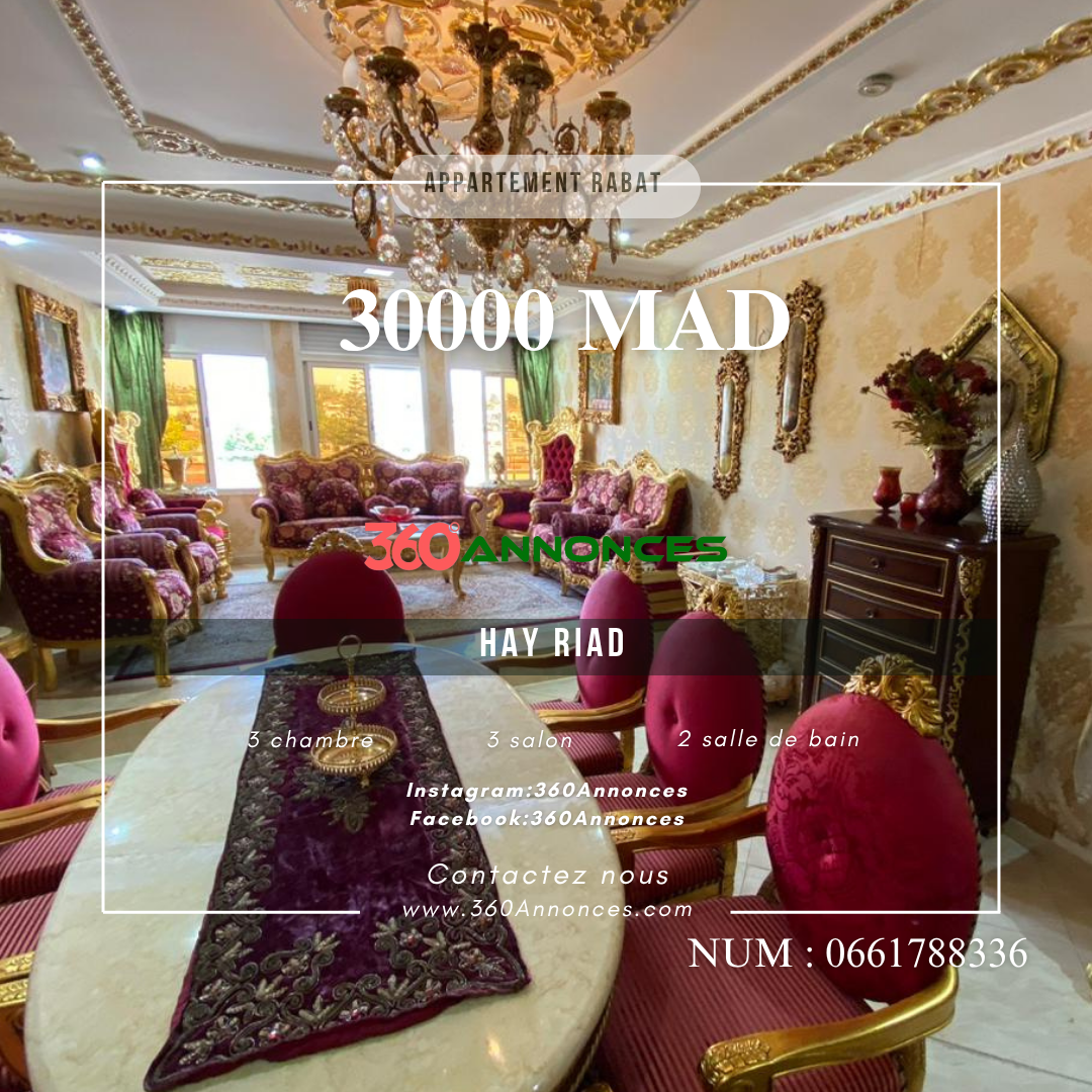 🌍 For rent: Spacious 200 m² apartment in Hay Riad – Ideal for your family! 🏠